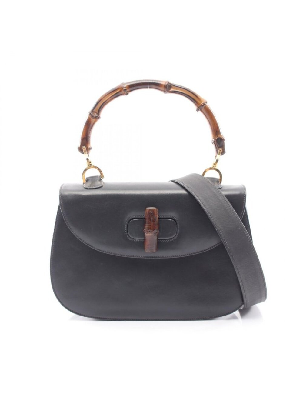 Gucci Handbag Vintage Bamboo 2-Way 000 46 Navy Leather Shoulder